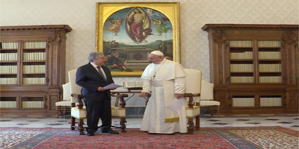 António Guterres elogió al jefe de la Iglesia Católica Romana por ser "un mensajero de la humanidad"